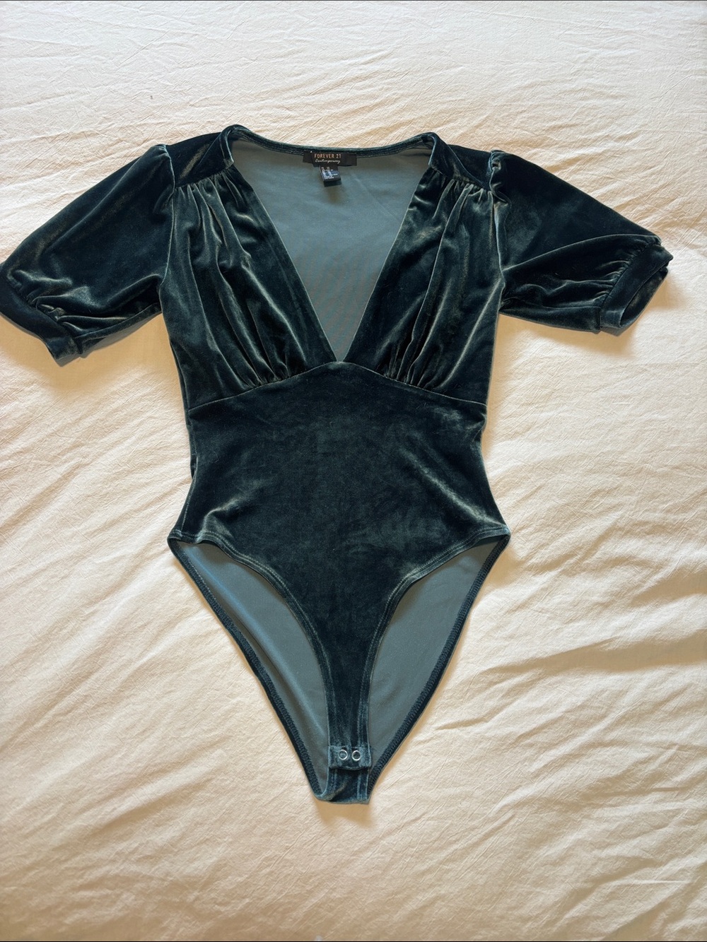 Forever 21 Dark Green Velvet Deep V Bodysuit